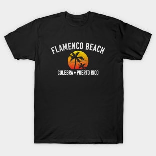 Flamenco Beach - Culebra - Puerto Rico Vintage Sunset Palm T-Shirt